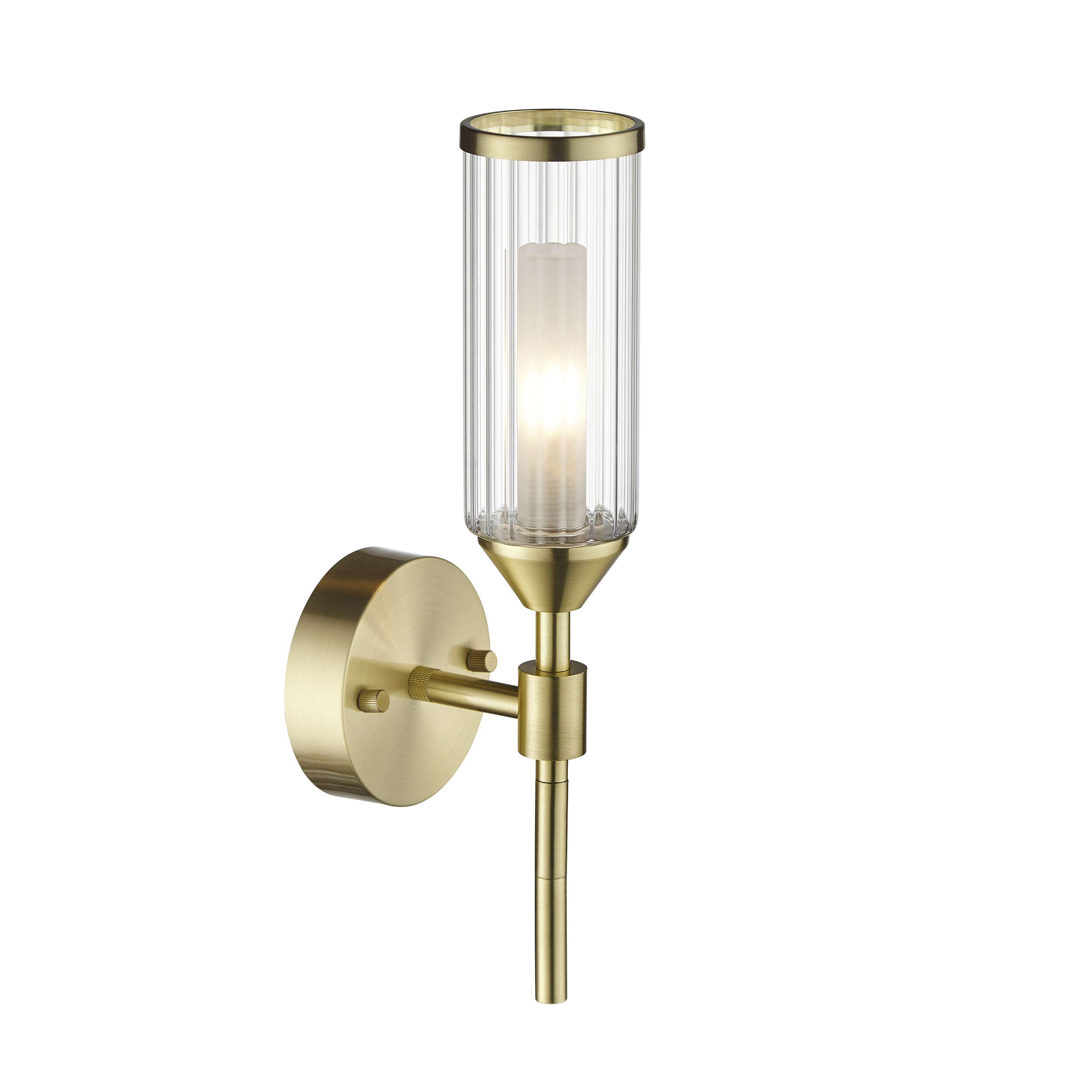 Mauris Single Wall Lamp, Brass, Metal, Steel, Ribbed Glass