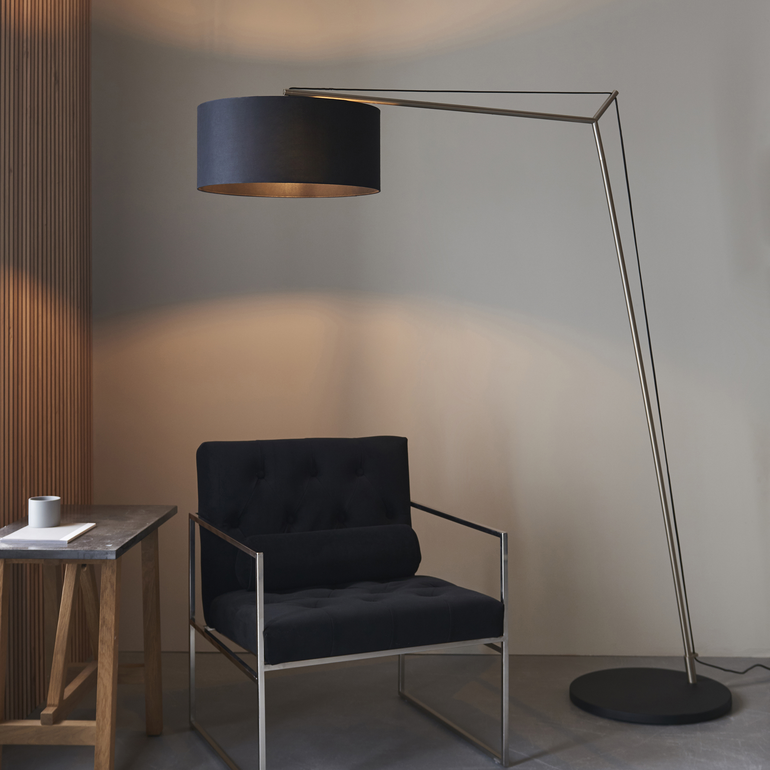 Magna Floor Lamp, Extra Large, Nickel, Black Drum Shade