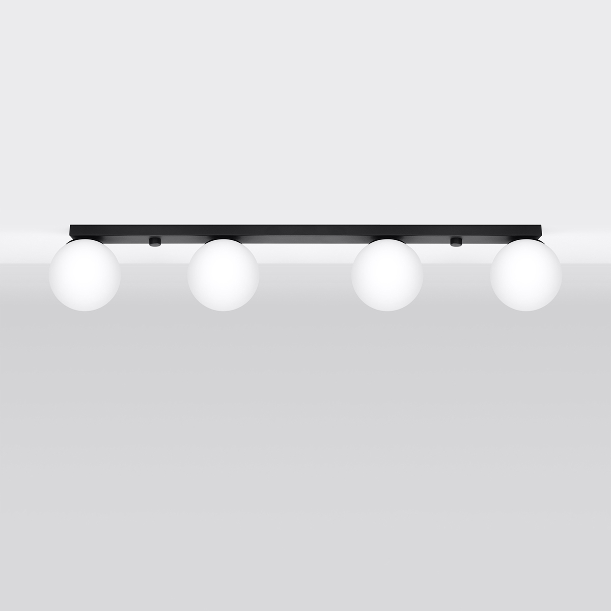 Olie 4 Lamp Ceiling Light, Black Metal, White Glass,  88cm Length
