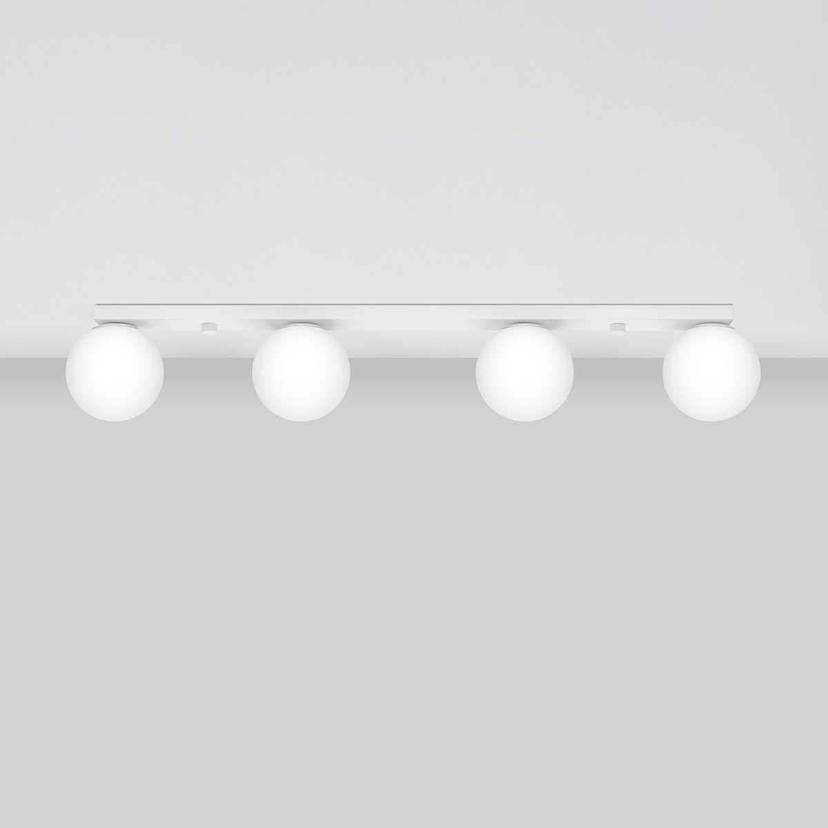 Olie 4 Light Ceiling Lamp, White Metal, White Glass,  88cm Length