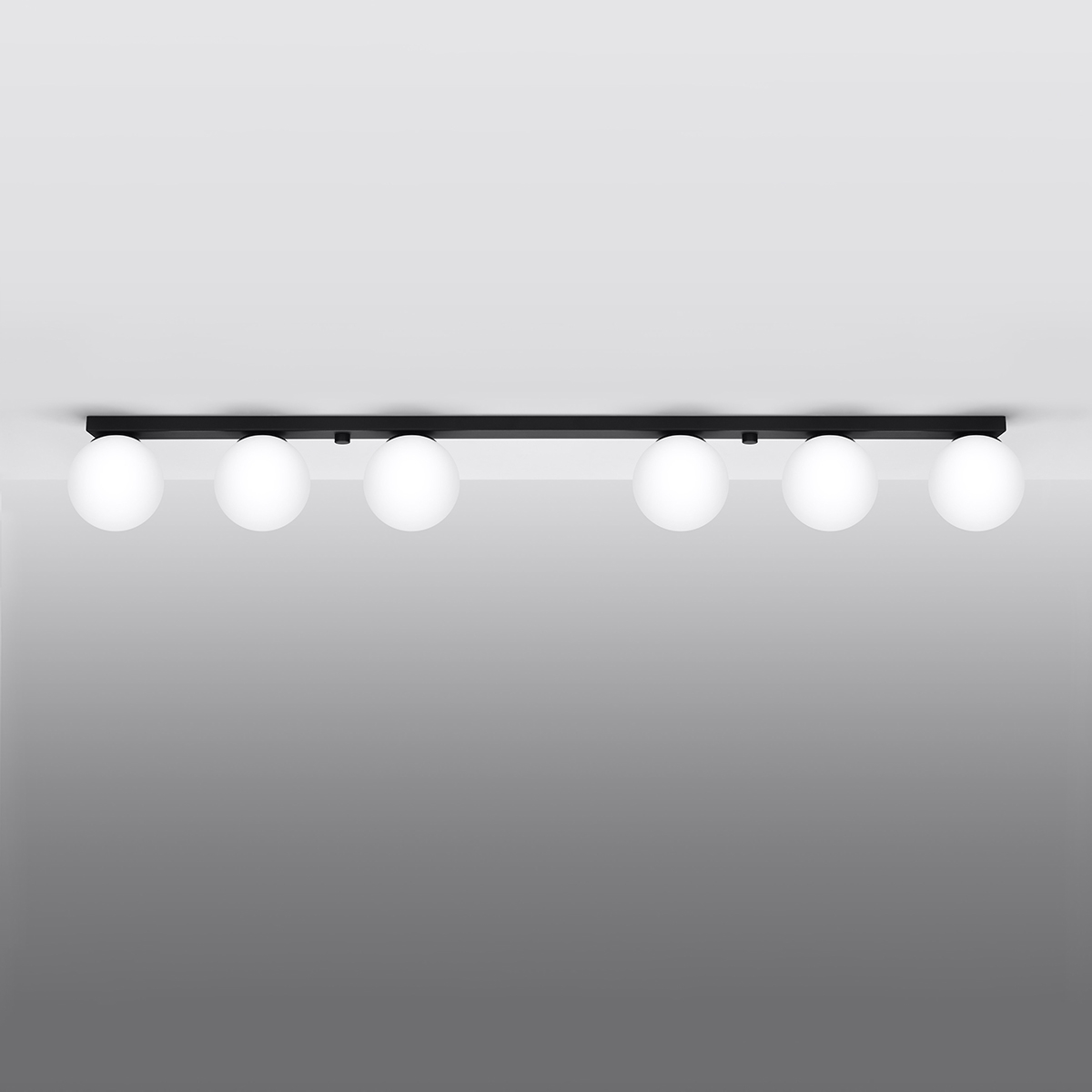 Olie 6 Light Bar Ceiling Lamp, Black Metal, White Glass, 120cm Length