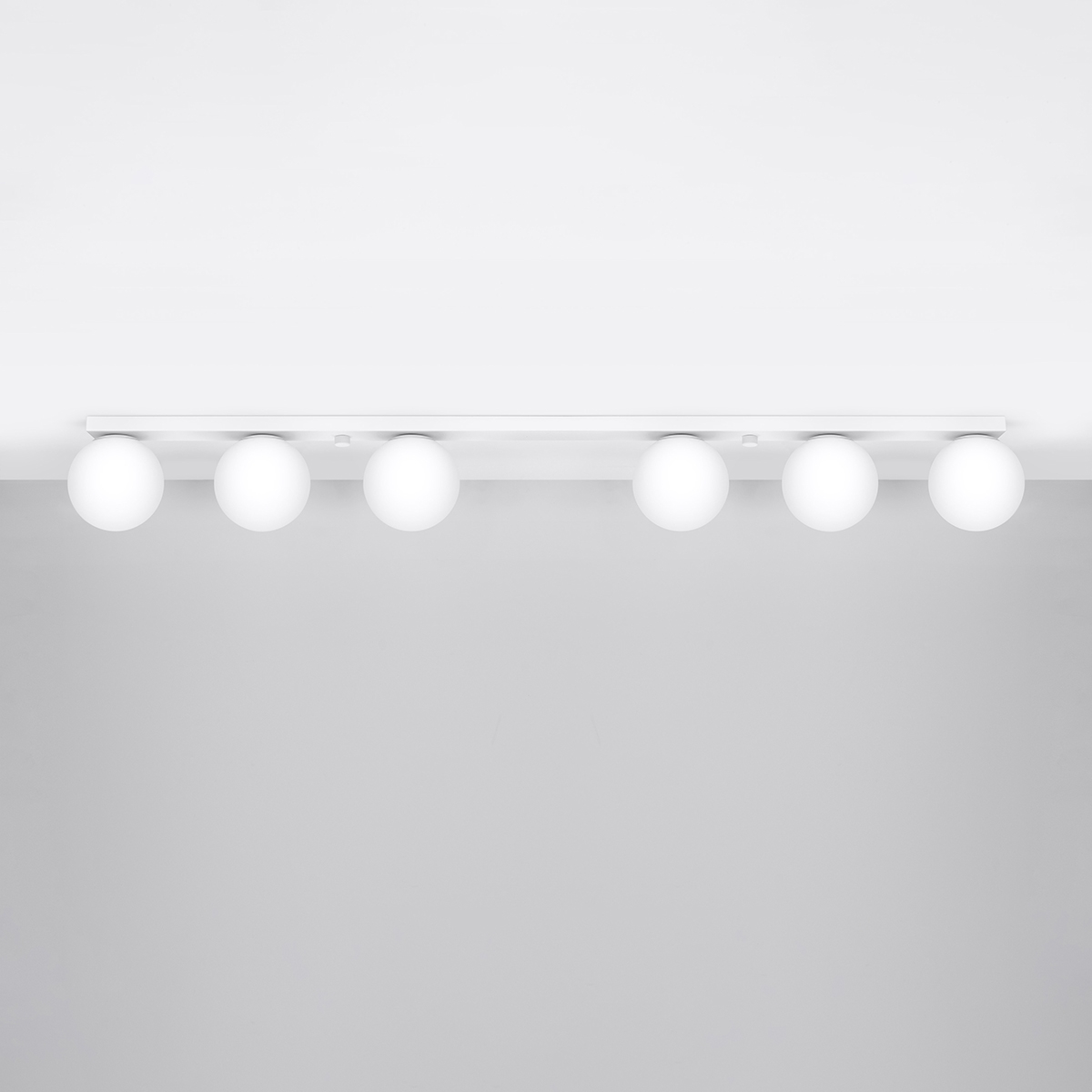 Olie 6 Lamp Bar Ceiling Light, White Metal, White Glass, 120cm Length
