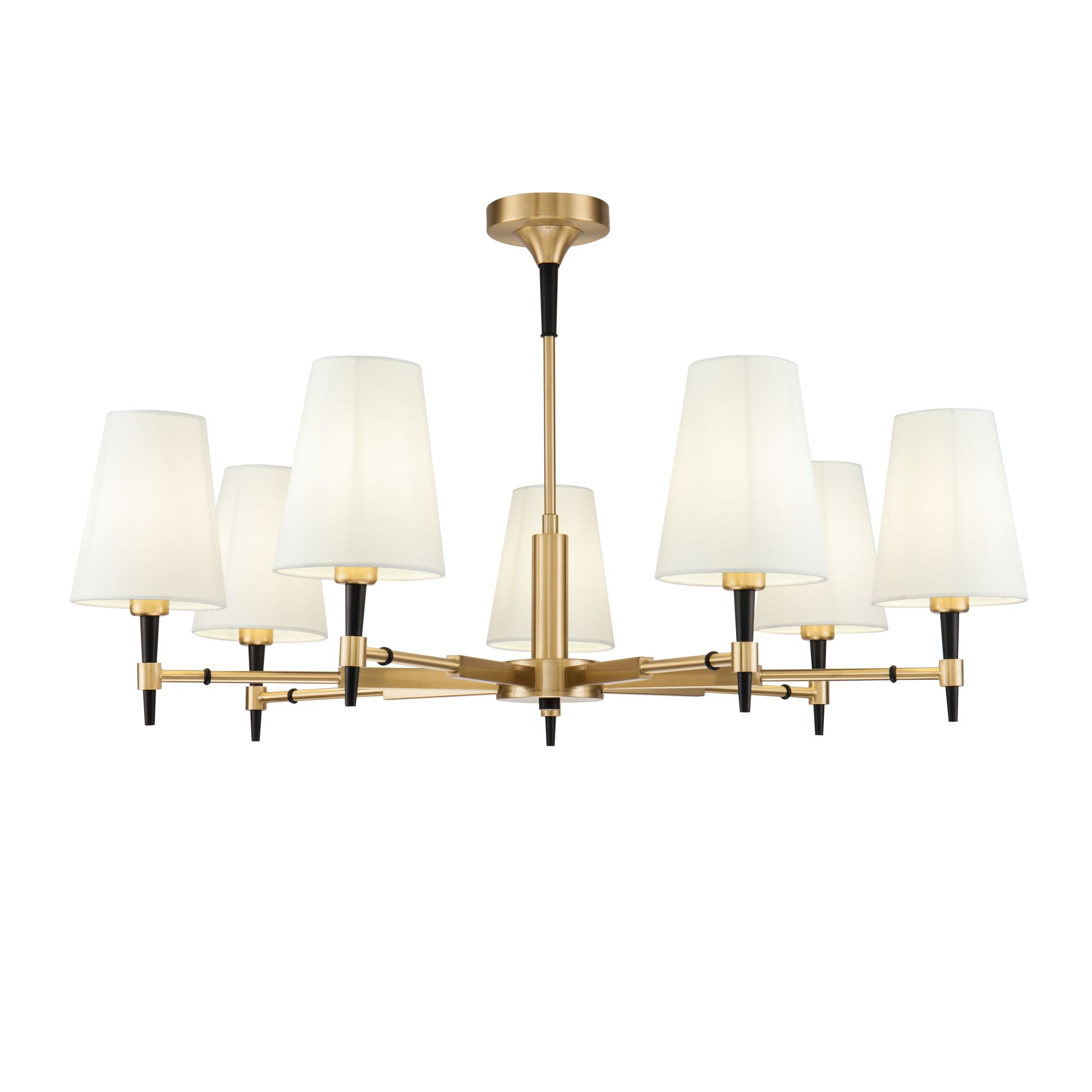 Zaragoza 7 Lamp Chandelier, Semi Flush, Brass Metal, White Shades, 88cm Wide