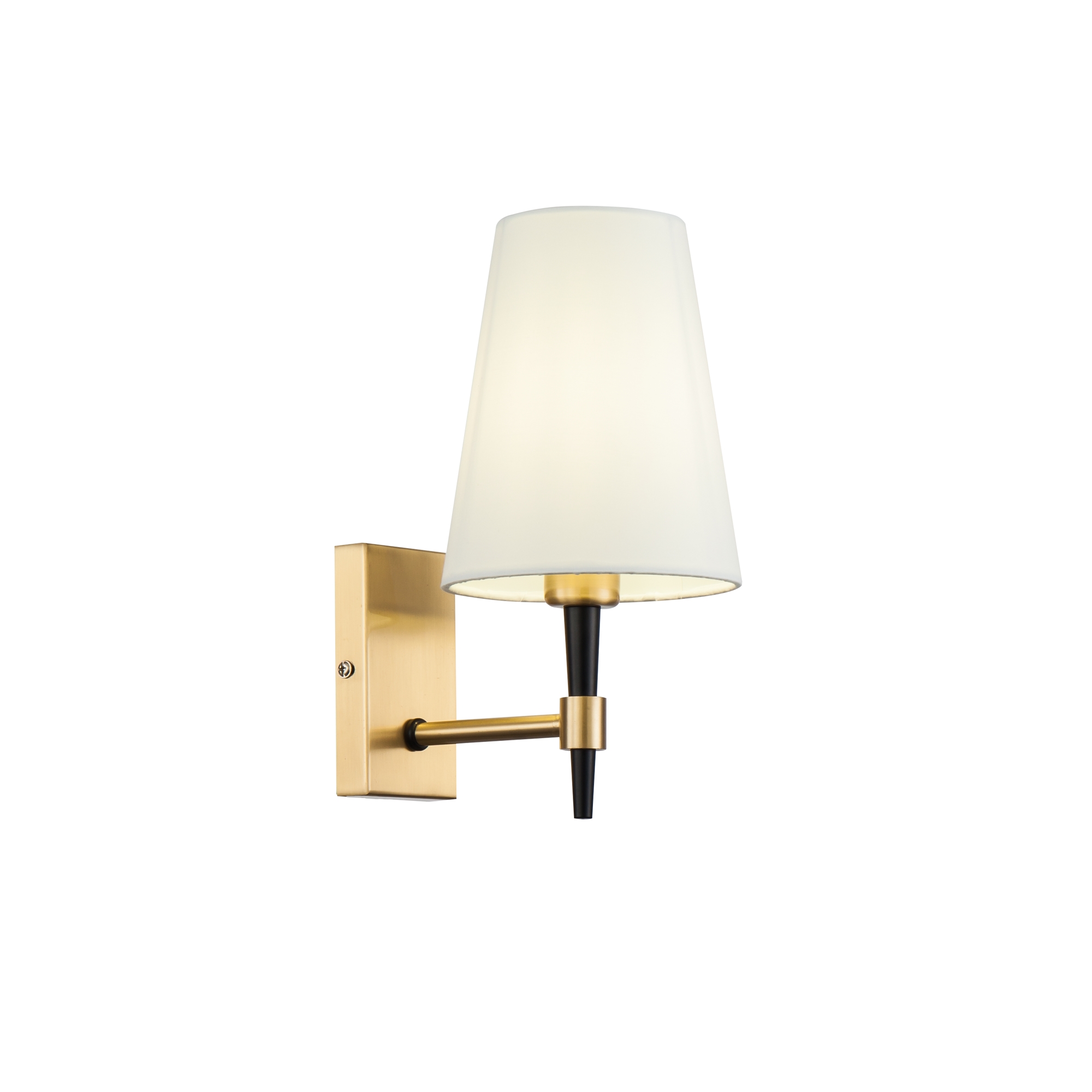 Zaragoza Wall Lamp, White Fabric Shade, 1 Light, Brass Metal, 14cm Width