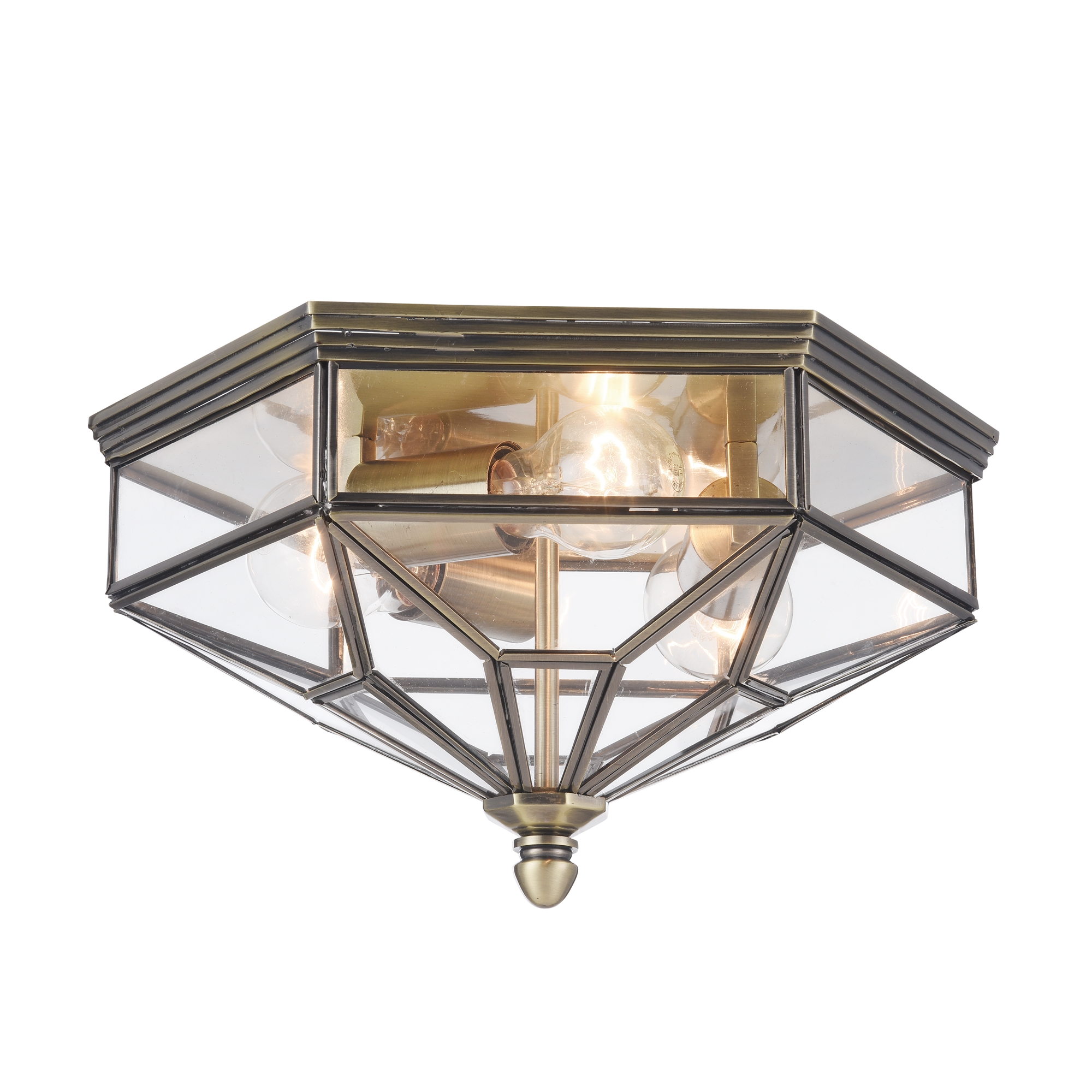 Zeil Clear Glass Ceiling Light, 3 Lamp Flush, Bronze Metal, 35.2 Wide