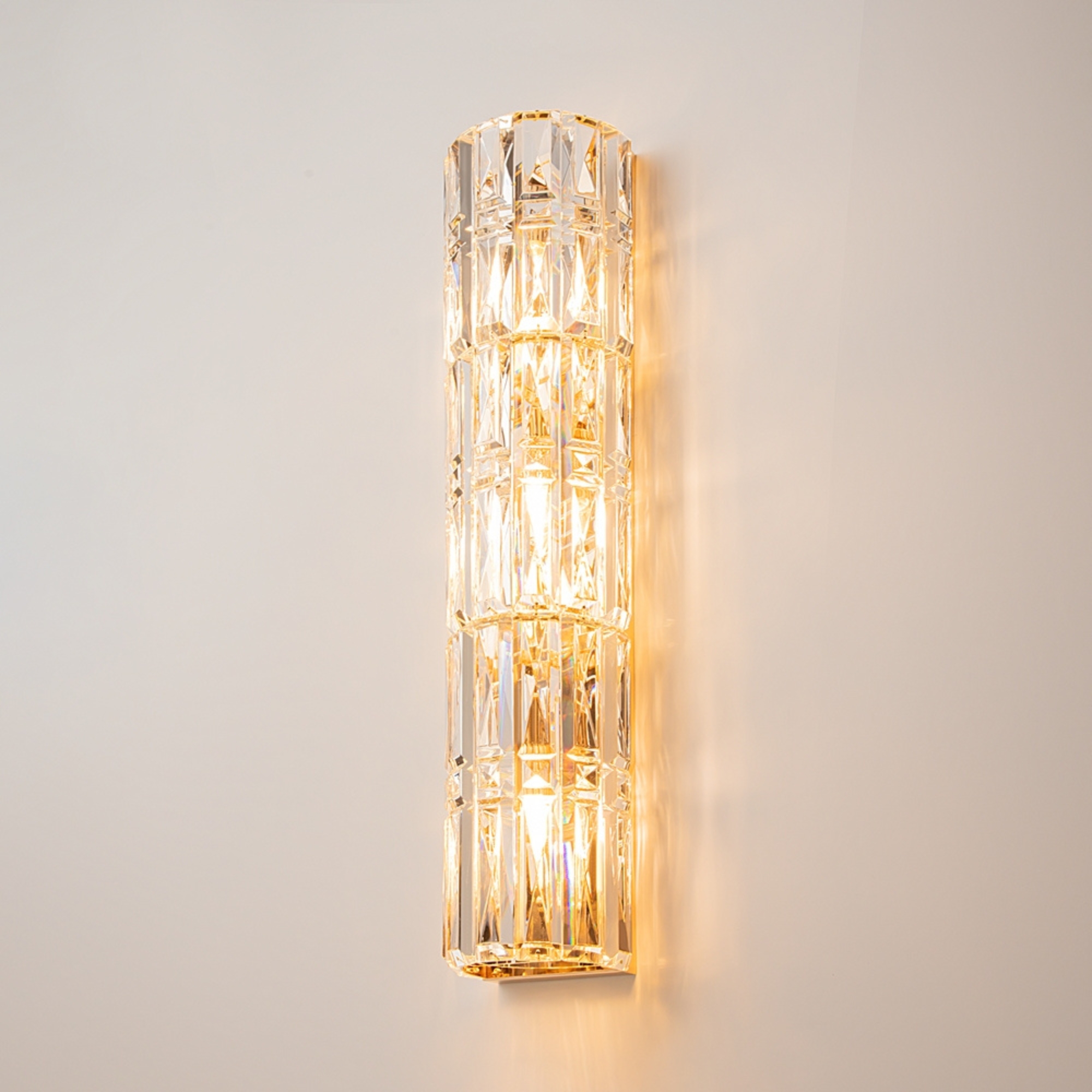 Facet Long Wall Light, Gold Metal, Crystal Glass, 3 Lamp, 75.2cm Height