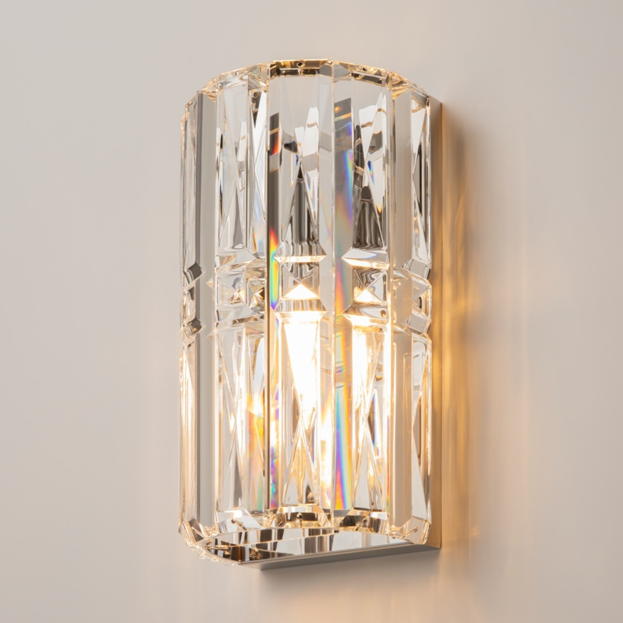 Facet Short Wall Lamp, Chrome Metal, Crystal Glass, 1 Light, 25cm Wide